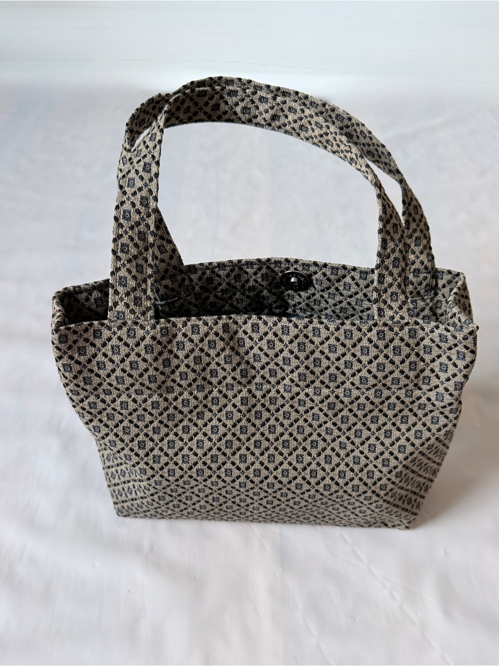 FRED Mini tote bag Woven Jacquard navy grey vintage 80s geometric tapestry nWOT